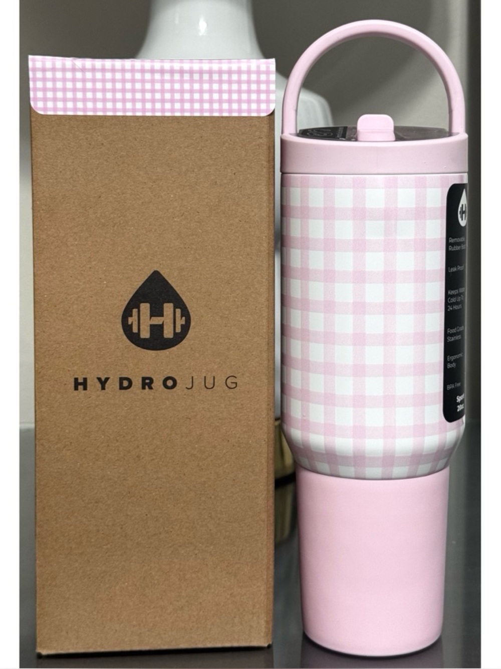HYDROJUG 20oz Sport‎ Water Bottle, PINK GINGHAM